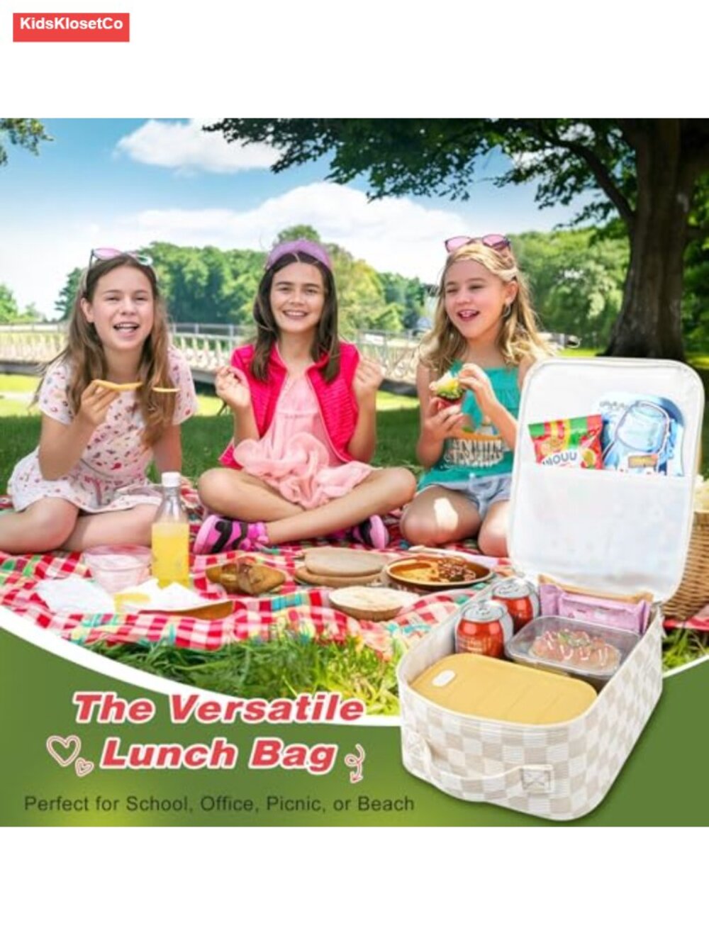 Insulated Quilted Lunch Bag for Women Work School Picnic Large Capacity - Picture 5 of 6